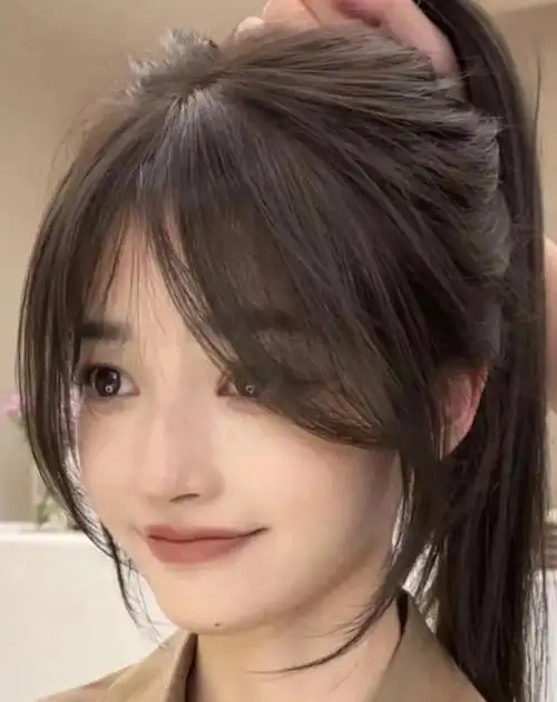 女生减龄瘦脸刘海八字刘海中分刘海年轻mm特别适合八字空气刘海长微