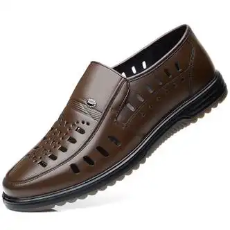 啄木鸟夏季新款男士皮凉鞋真皮透气镂空皮鞋中年男爸爸包头洞洞皮凉鞋