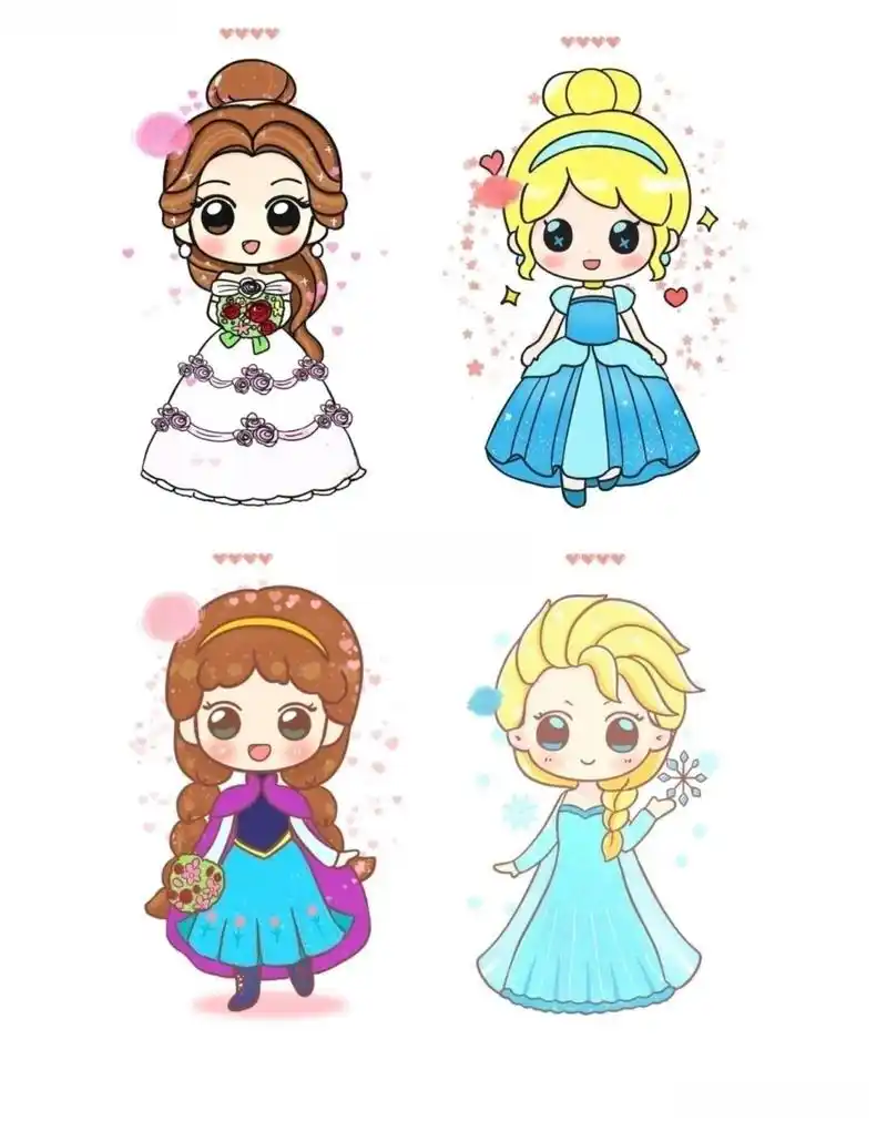 卡通公主 简笔画线稿 萌萌迪士尼卡通公主 五位迪士尼卡通公主 原创