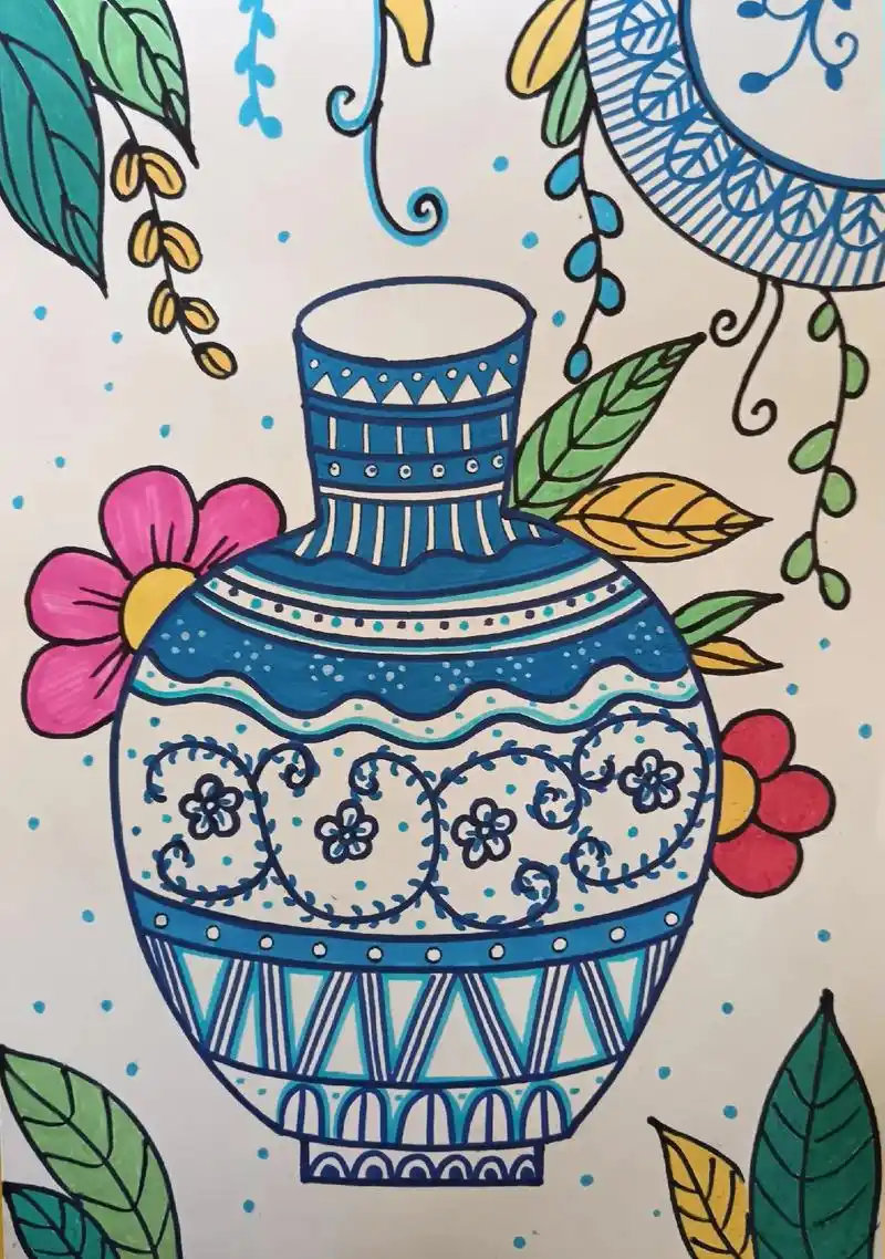 青花瓷 适合7-10岁宝贝#创意儿童画 #创意美术 #绘画  - 抖音