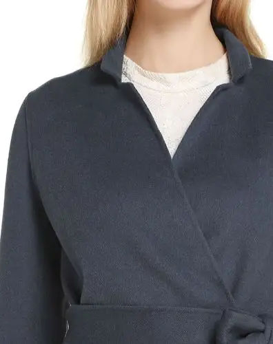 深灰蓝色时尚百搭长袖羊毛大衣