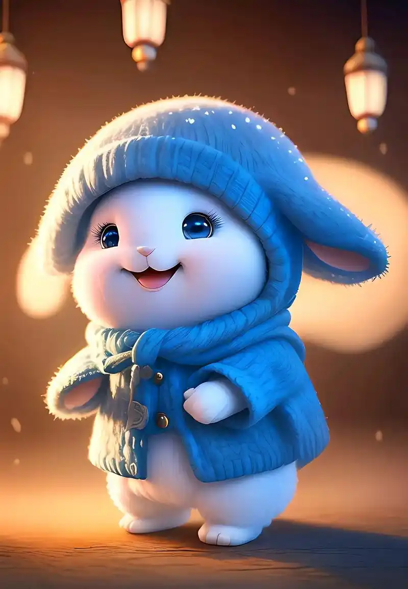 皮克斯风格,一只超级可爱和快乐的笑着的白色童话兔子,手萝卜, - 抖音