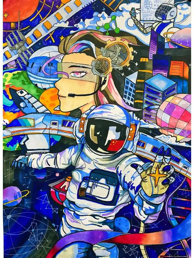 科技主题获奖作品分享#主题画 #科幻 #美术 #儿童创意美术 - 抖音