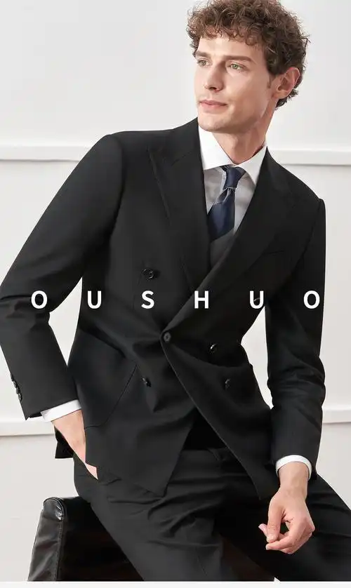 英伦风黑色双排扣西装休闲男士正装西服套装新郎婚礼结婚宴会礼服