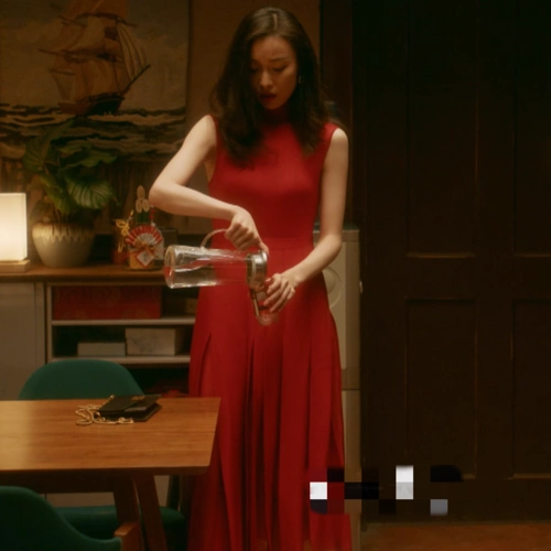 流金岁月倪妮朱锁锁同款衣服秋冬季气质红色长裙年会连衣裙