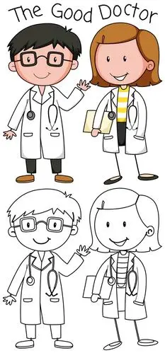 卡通医生简笔画儿童画图片免抠矢量素材