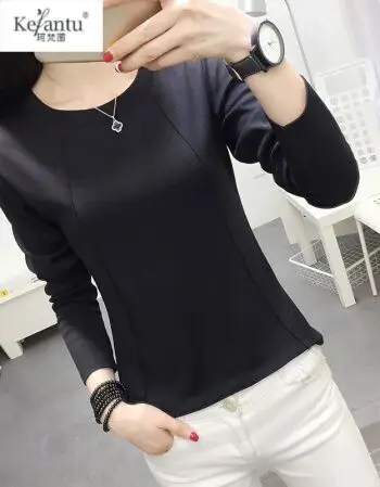 2018春装新款韩版修身中学生t恤女装休闲百搭少女长袖打底衫女 黑色 m