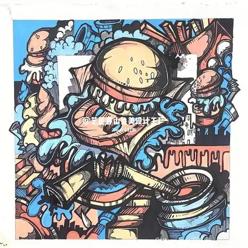 鲁美设计Ι色彩装饰画Ι内附步骤Ι汉堡组合