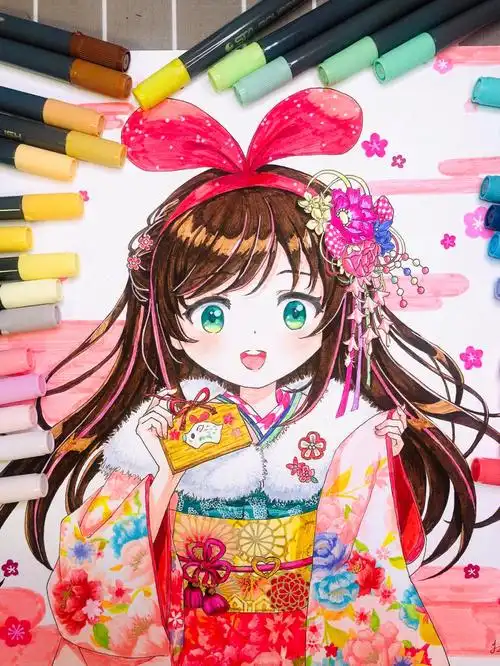 衣服上的花纹画了好久,来张细节图#绘画日常  #马克笔手绘  #动漫手绘