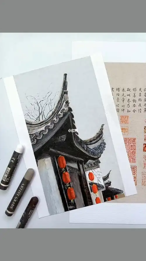 油画棒古镇附绘画过程