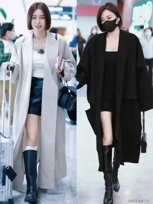 165的秦岚带火了一种新穿法:大衣短裙长筒靴,显瘦显高又洋气
