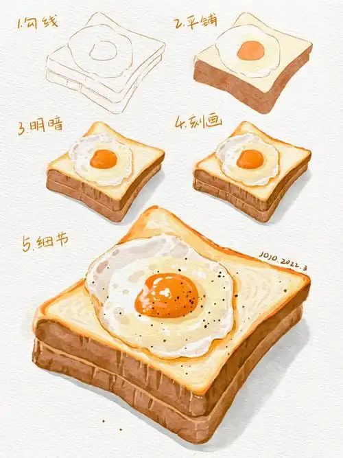 盒】92明暗【听盒 奥德老海滩】用听盒加深面包的暗面和蛋黄的暗面