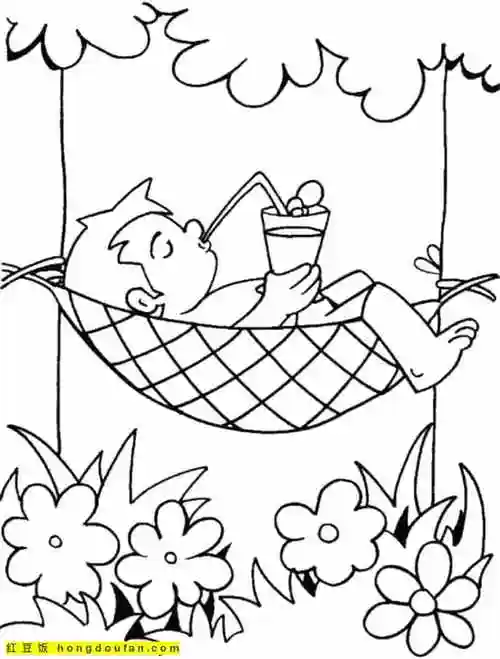 13夏日主题涂色图片-红豆饭小学生简笔画大全