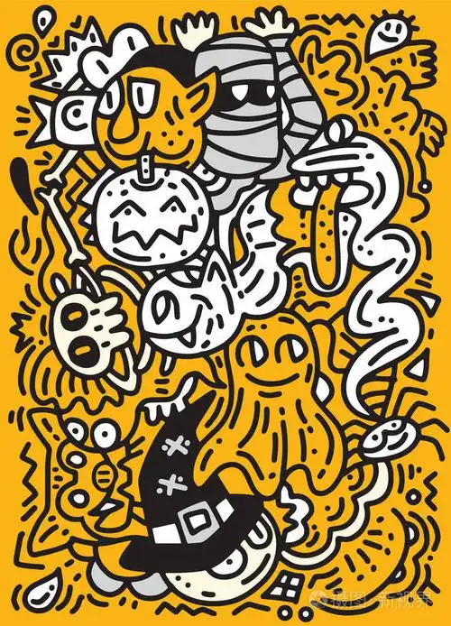 万圣节有趣的鬼魂和怪物图案的着色书. 黑白背景. 矢量插图