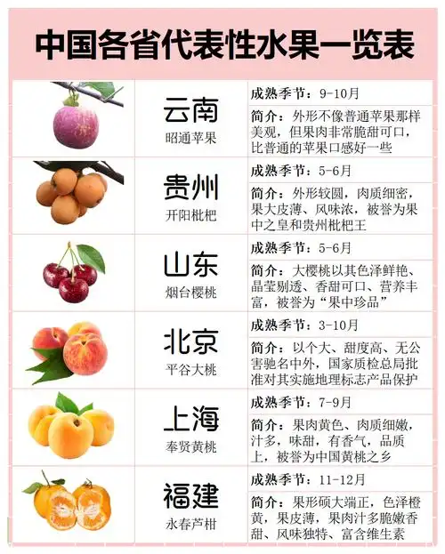中国各省份代表性特色水果一览表水果吃货必备