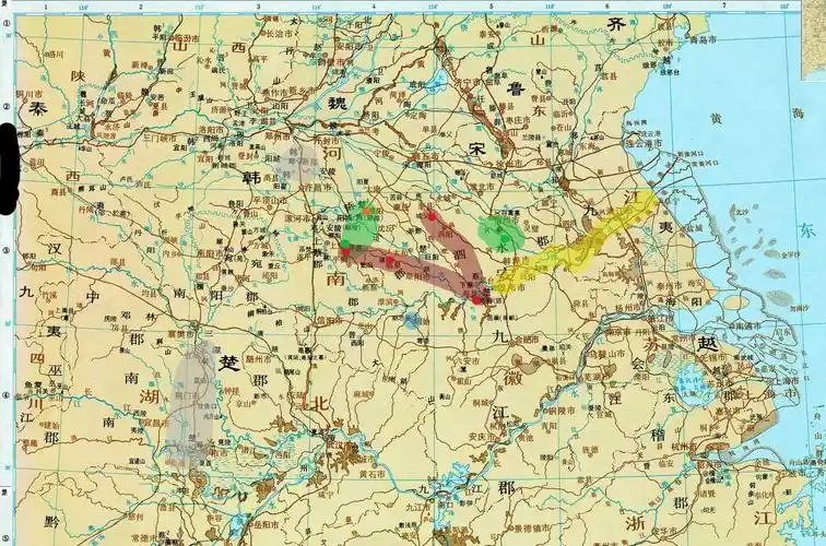 在《中国历史地图集》上观《史记》秦始皇二十一年至二十四年秦对楚