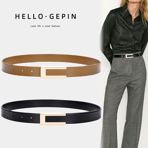 女士皮带装饰牛仔裤ins风百搭黑色细腰带真皮夏季配裙子复古裤带