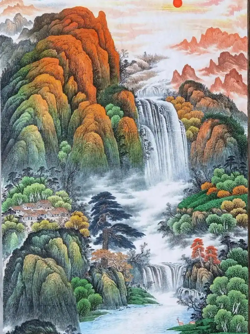 吉祥开运山水画 旭日东升 周章才,吉祥山水画,旭日东升,鸿运天成,大