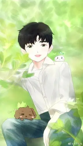 饭绘王源漫画 捕捉一只可爱狗狗抱源哥大腿