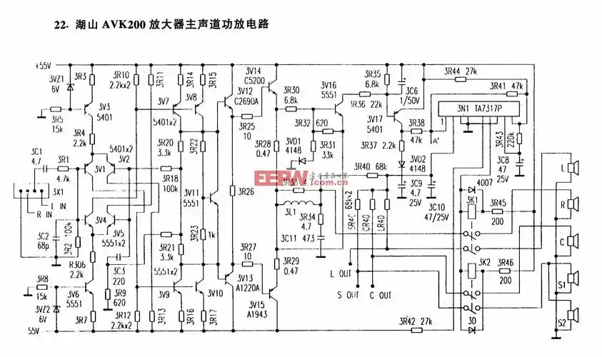 湖山avk200放大器主声道功放电路
