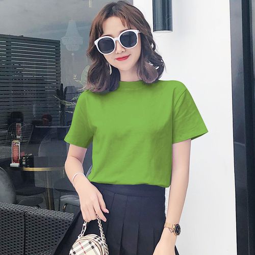 牛油果绿短袖t恤女夏宽松半高领纯棉上衣春夏新款白色大码体桖衫