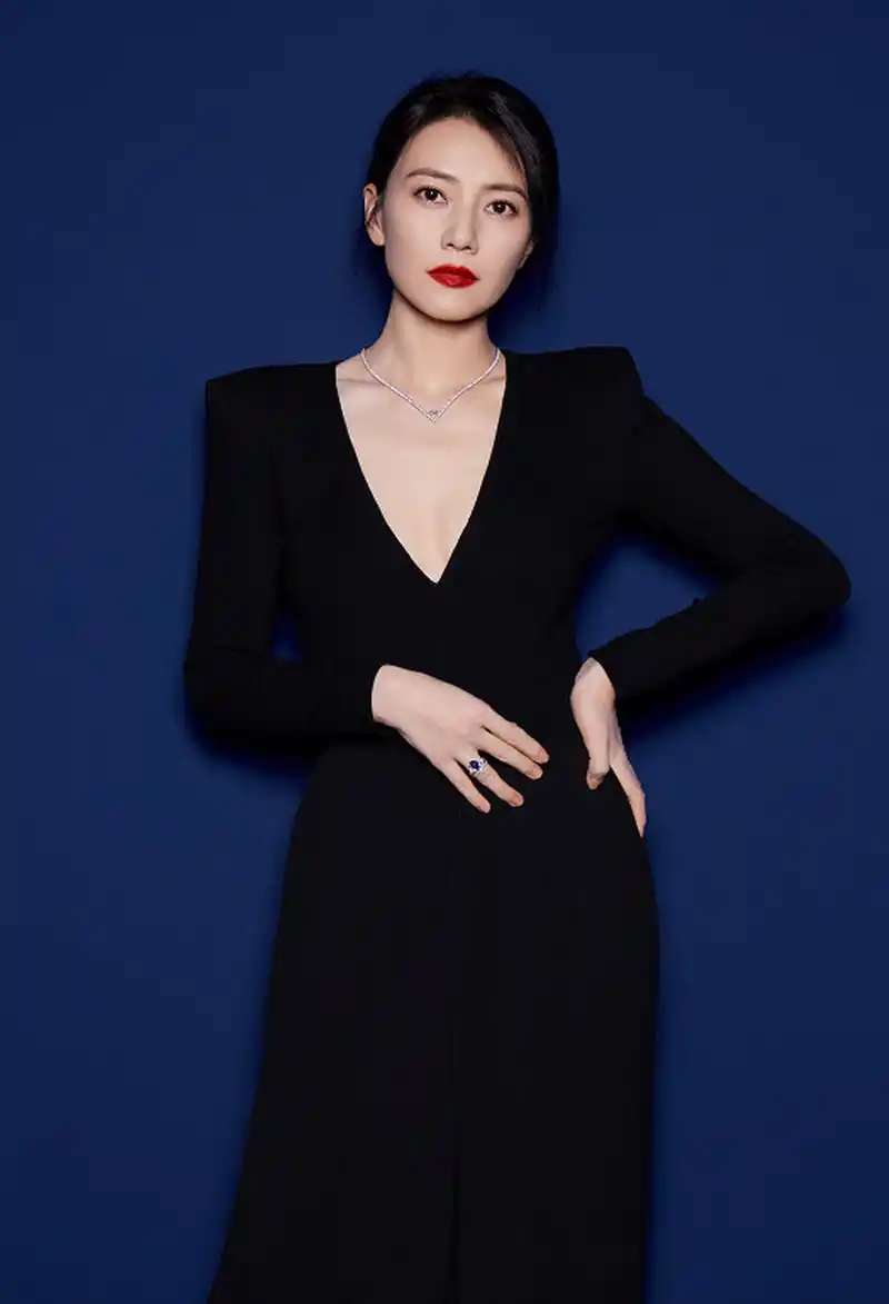 高圆圆的黑色礼服,熠熠光华,真的是干练端庄.