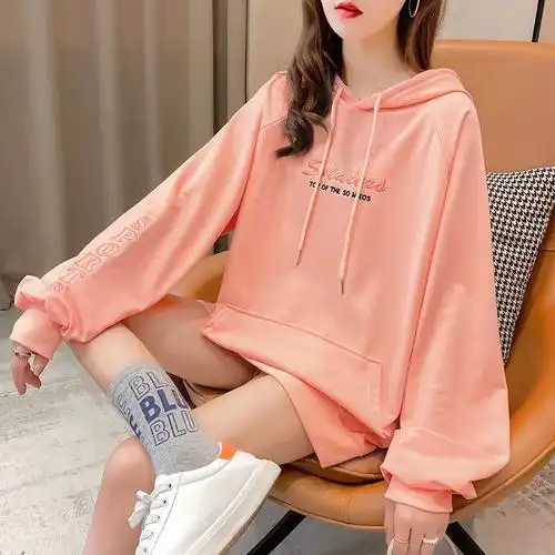 秋冬连帽宽松韩版 网红ins超火外套潮 粉色卫衣女加厚加绒2021新款 -