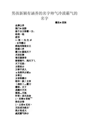 男孩新颖有涵养的名字帅气冷漠霸气的名字 爆炁罡煞 血葬③界 狼门