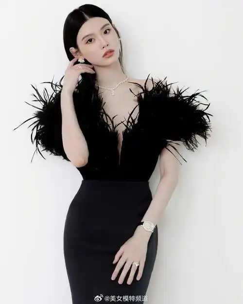 奚梦瑶身穿黑色羽翼长裙气场全开 点缀珠宝更显贵气
