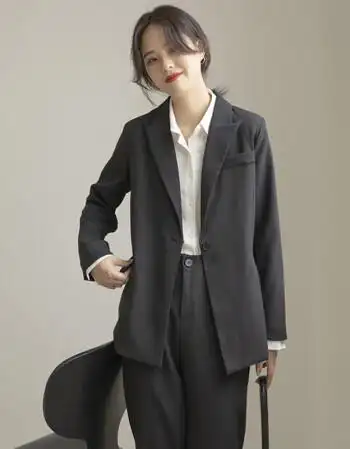 浪莎西装外套女春秋休闲大学生面试正装衬衫套装宽松职业气质黑色西服