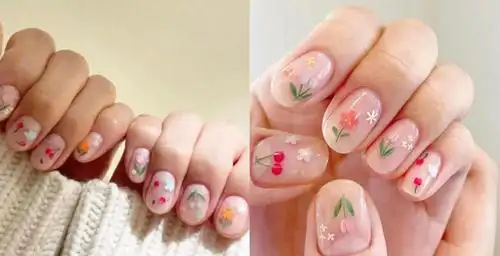 原创把春天画在手上的美甲配色柔和小清新小花小草熊熊来报道