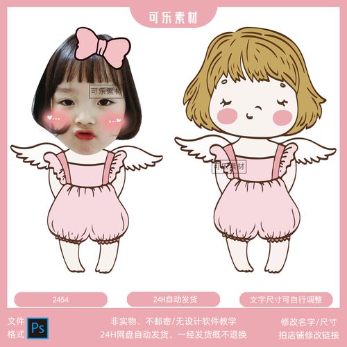 卡通形象无头小人立牌大头贴可爱天使女孩宝宝生日迎宾牌抠头素材