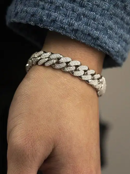 wbj定制珠宝10mm古巴手链满钻古巴手链迈阿密古巴链925