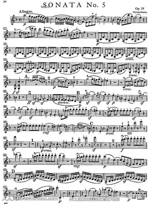 贝多芬的春天小提琴谱