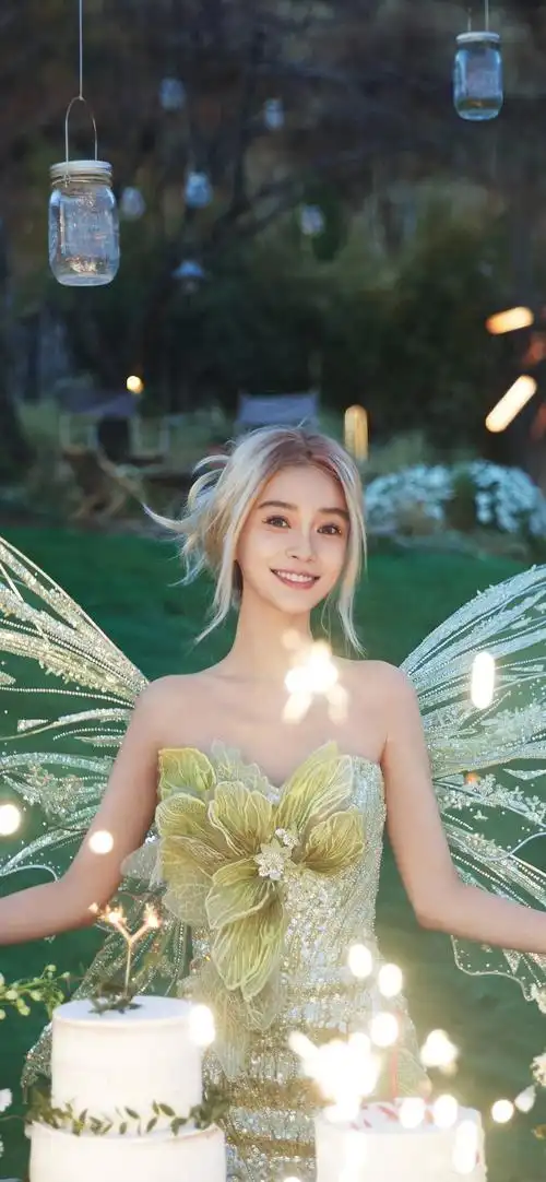 杨颖精灵造型浅绿色系少女心壁纸