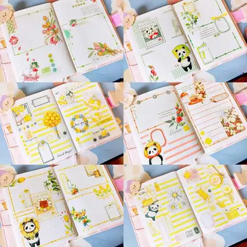 有熊手帐胶带排版花叶蛋花植签