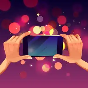 制作照片由智能手机矢量卡通手捧智能手机, 制作照片照片