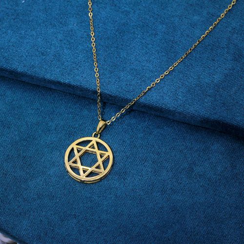 吊坠奢瑞14k黄金六芒星圆盘气质个性项坠毛衣颈饰