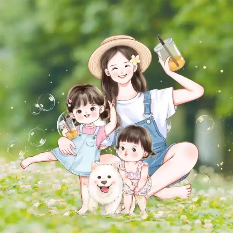 亲子头像～凑齐一家四口 两女儿93