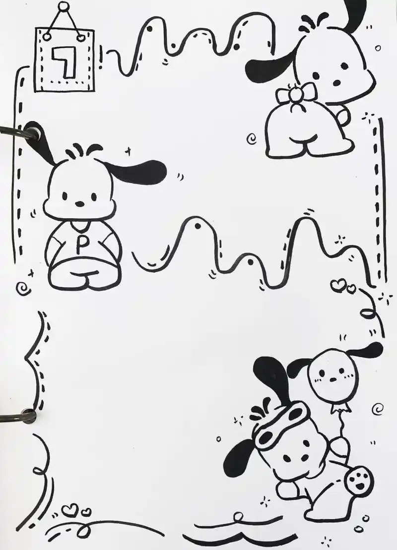 超超超可爱帕洽狗手帐素材简笔画～ 30秒就学会的帕恰狗简笔画教程 真