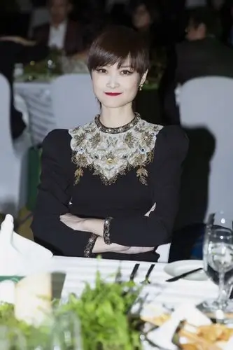 李宇春金色花卉刺绣礼服性感图片写真915