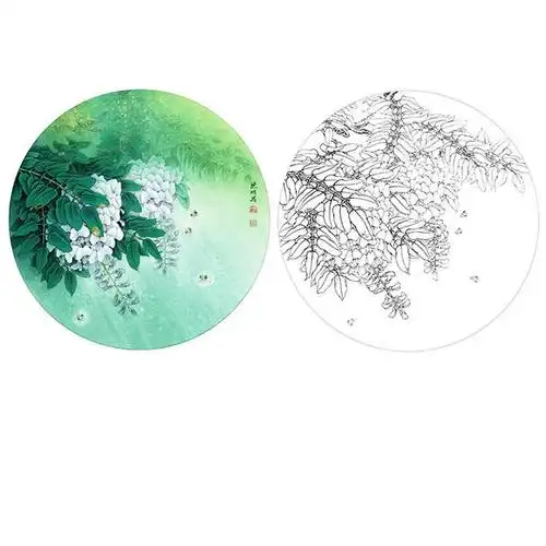 有步骤大彩图李晓明工笔花鸟画白描底稿紫藤图小品新雨后kb04