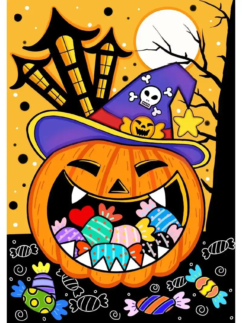 吃糖果的南瓜怪万圣节主题画分享#万圣节 #万圣节主题画 - 抖音
