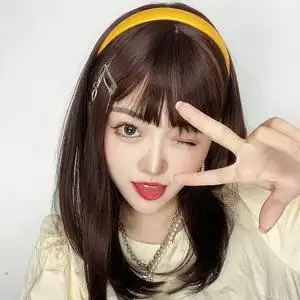 三七分斜刘海女侧分中长发适合方脸女生的假发cos儿童女孩长直发