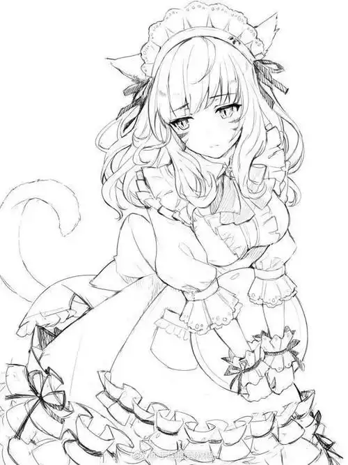 黑白线稿一组动漫人物线稿可直接临摹上色练习哦