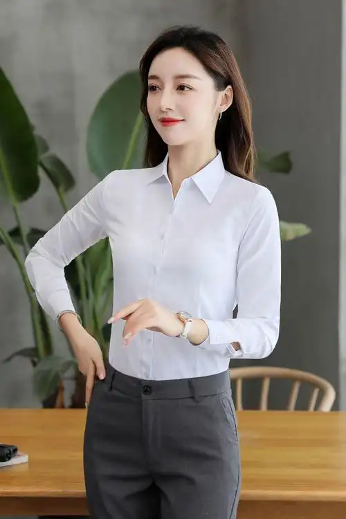 【品牌热卖】【恒源祥】女装职业正装白衬衫ol修身收腰翻领棉衬衣长袖