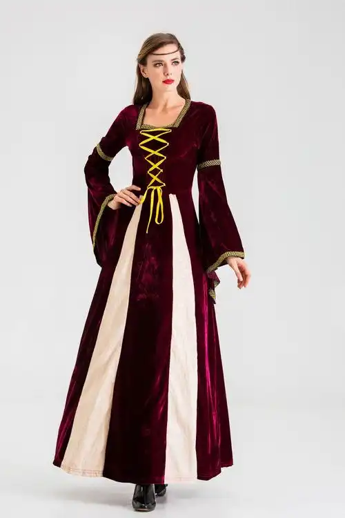 复古宫廷服万圣节礼服 cosplay舞台表演演出服连帽长袖绑带连衣裙