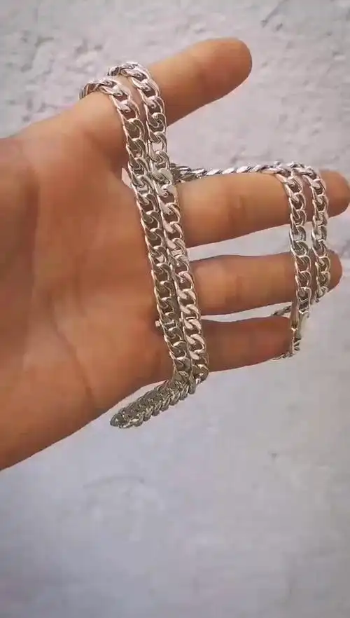 山本银古巴链项链韩版ins风 925银男女士简约光面坦克链嘻哈饰品