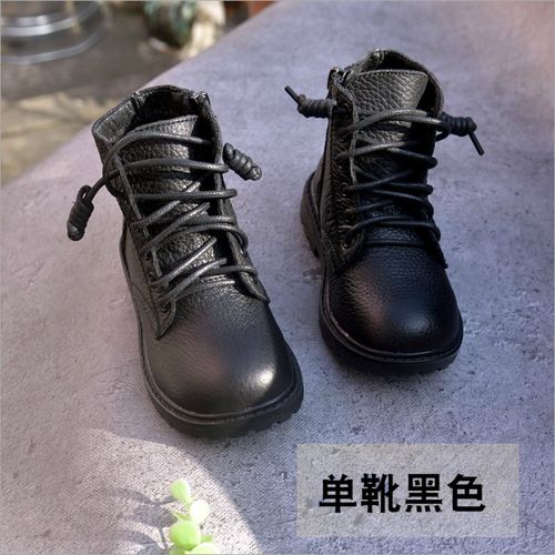 真皮女童马丁靴头层牛皮黑色韩版女孩短靴秋冬款男童单靴儿童皮靴