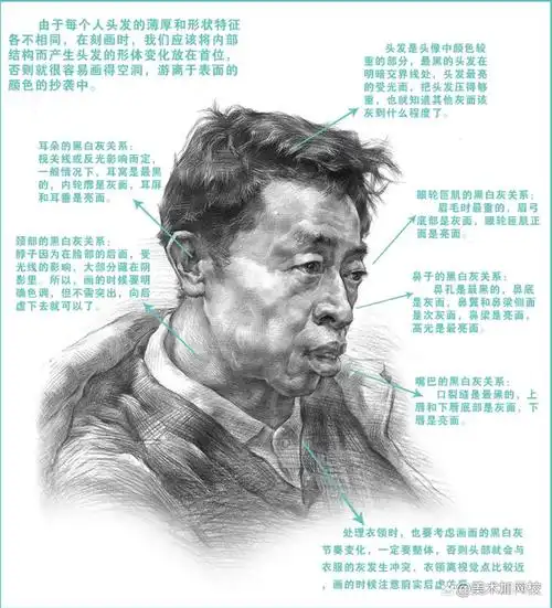 素描头像通常使用黑,白,灰三种颜色来表现.